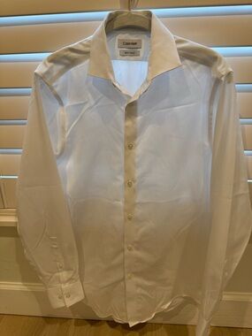 Calvin Klein Men's White Button-Up Dress Shirt - Long Sleeve